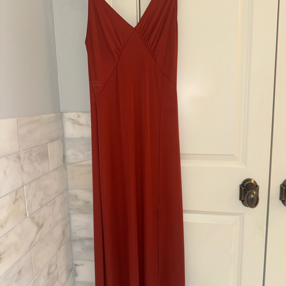 Zara Sleeveless Rust Maxi Dress with V-Neck